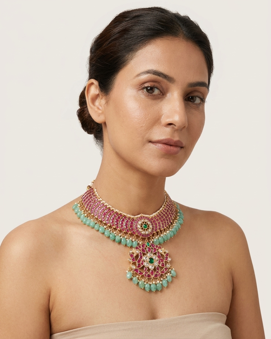 Premium Jadau Kundan Necklace Set - Image 3