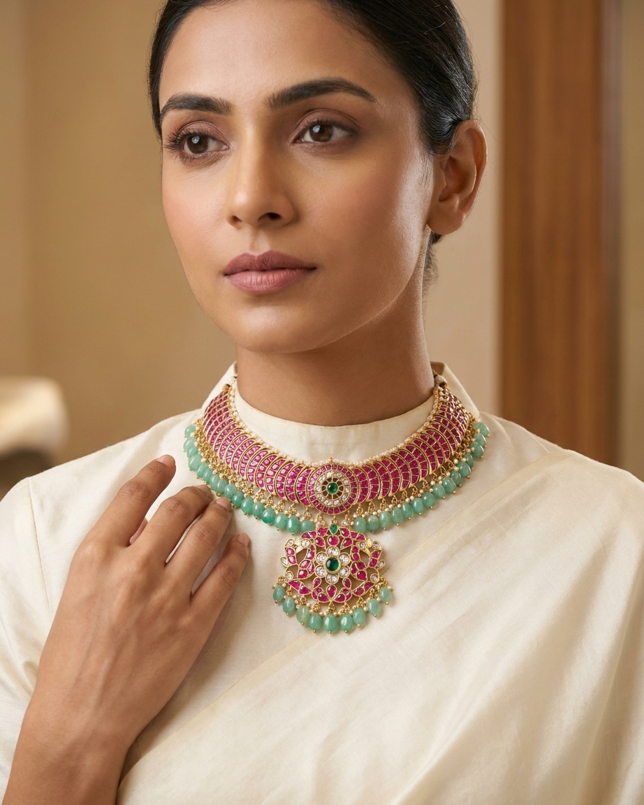 Premium Jadau Kundan Necklace Set - Image 4